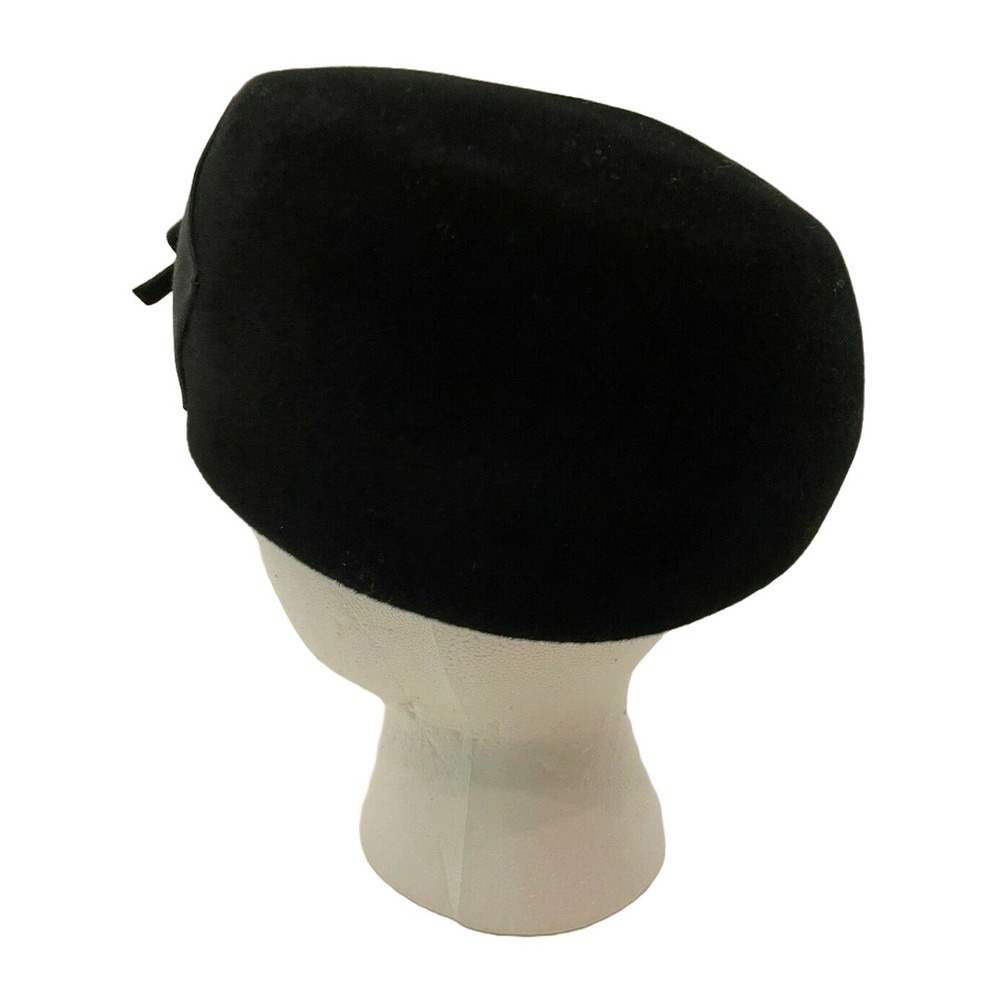 Vintage Camelot Womens Art Deco Round Pillbox Hat One Size Black Velour Italy - Picture 4 of 9